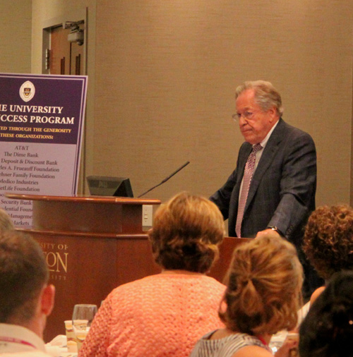 University of Success supporters JoAnne H’01 and Carl ’62, H’11 Kuehner, who co-founded Hope for Haiti, address incoming Success students at the opening dinner for the summer institute. Mr. Kuehner served as chair of The University of Scranton’s board of trustees from 2007 to 2009.